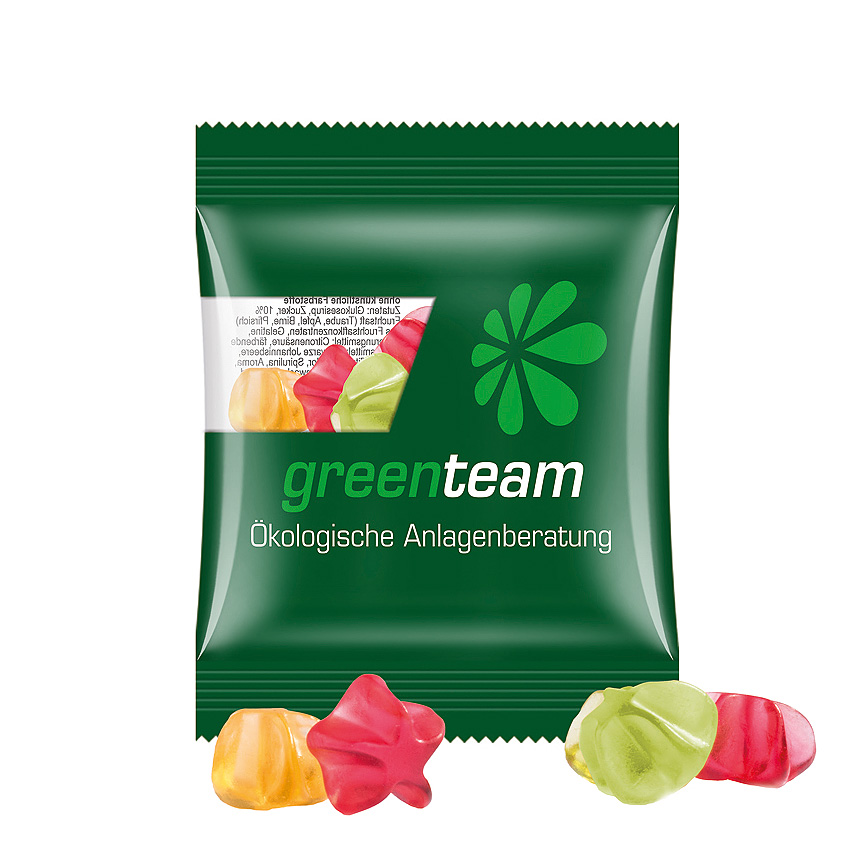 Mini bag 10g, compostable foil transparent, Trolli fruit jelly gums stars - transparent Mini bag 10g, compostable foil transparent, Trolli fruit jelly gums stars - transparent