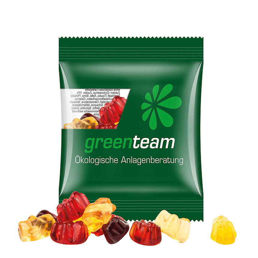 Mini bag 10g, compostable foil transparent, Trolli fruit juice jelly bears, 30 % fruit juice - transparent Mini bag 10g, compostable foil transparent, Trolli fruit juice jelly bears, 30 % fruit juice - transparent