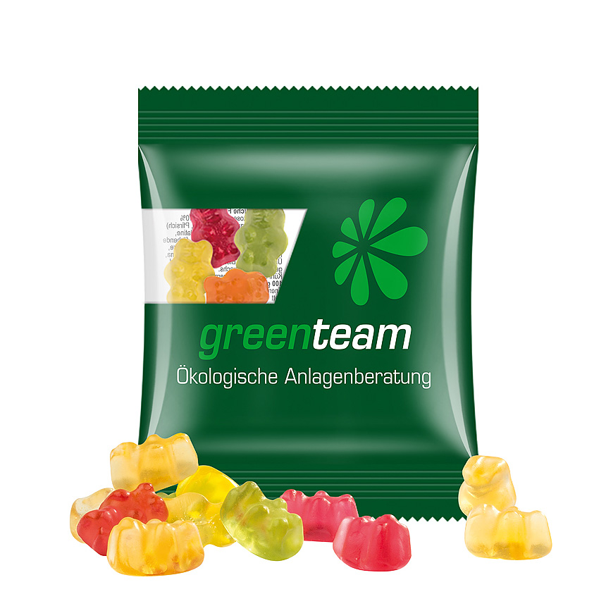 Mini bag 10g, compostable foil transparent, Trolli fruit jelly gums premium bears - transparent Mini bag 10g, compostable foil transparent, Trolli fruit jelly gums premium bears - transparent