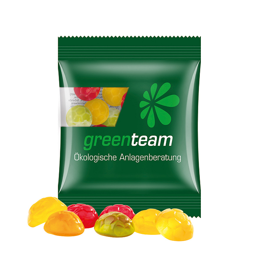 Mini bag 10g, compostable foil transparent, Trolli fruit jelly gums soccer balls - transparent Mini bag 10g, compostable foil transparent, Trolli fruit jelly gums soccer balls - transparent