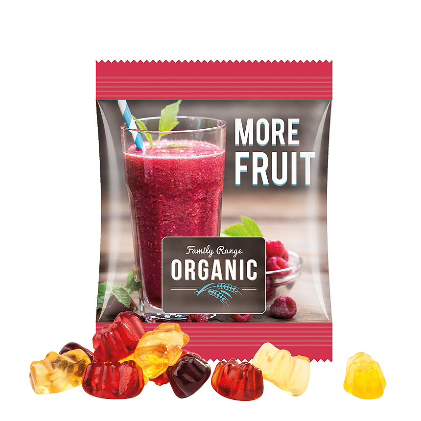 Mini bag 10g, foil white, Trolli fruit juice jelly bears, 30 % fruit juice - white Mini bag 10g, foil white, Trolli fruit juice jelly bears, 30 % fruit juice - white