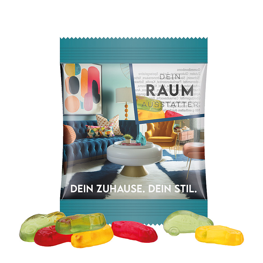 Mini bag 10g, foil transparent, Trolli fruit jelly gums cars - transparentní Mini bag 10g, foil transparent, Trolli fruit jelly gums cars - transparentní