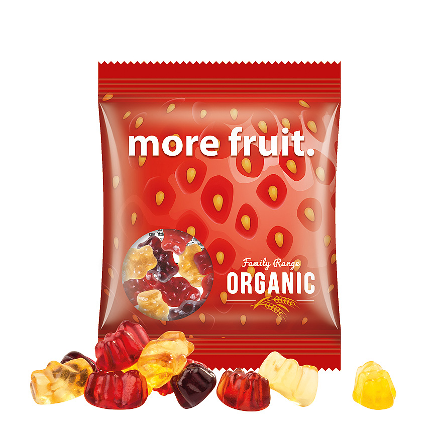 Mini bag 10g, foil transparent, Trolli fruit juice jelly bears, 30 % fruit juice - transparentní Mini bag 10g, foil transparent, Trolli fruit juice jelly bears, 30 % fruit juice - transparentní