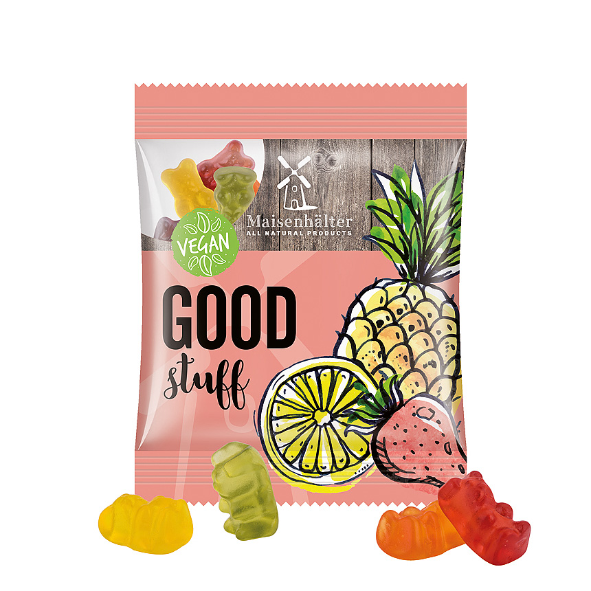 Mini sáček 12 g, průhledná fólie, Trolli veganští gumoví medvídci, 14 % ovocné šťávy - transparentní Mini sáček 12 g, průhledná fólie, Trolli veganští gumoví medvídci, 14 % ovocné šťávy - transparentní