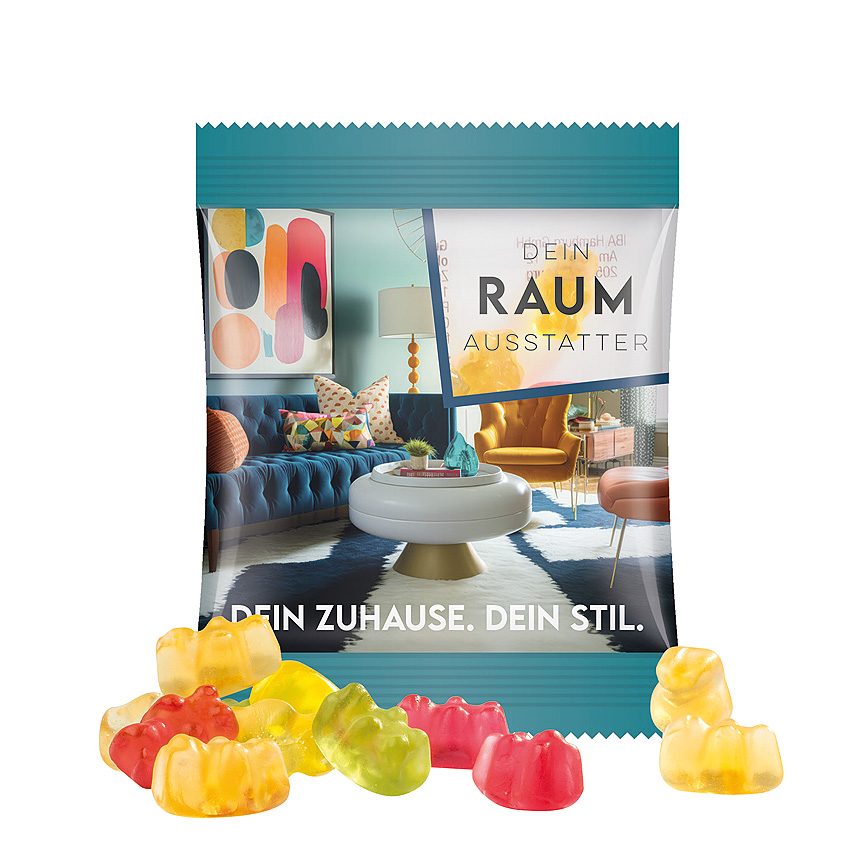 Mini bag 10g, foil transparent, Trolli fruit jelly gums premium bears transparent - foto Trolli fruit jelly gums in a bag made of transparent foil, individually printed. Content: Trolli fruit jelly bears, in premium quality with 10 % fruit juice… transparent - foto