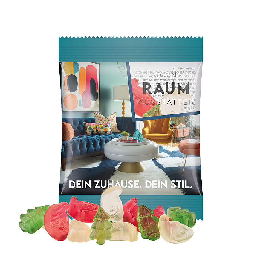 Mini bag, 10g, foil transparent, Trolli fruit jelly gums Christmas mix - transparentní