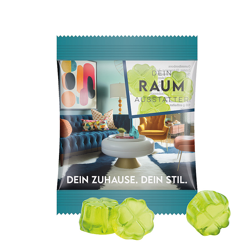 Mini bag 10g, foil transparent, Trolli fruit jelly gums clover leaf - transparentní