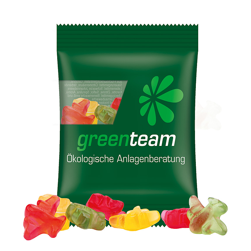 Mini bag 10g, compostable foil transparent, Trolli fruit jelly gums plane - transparent Mini bag 10g, compostable foil transparent, Trolli fruit jelly gums plane - transparent
