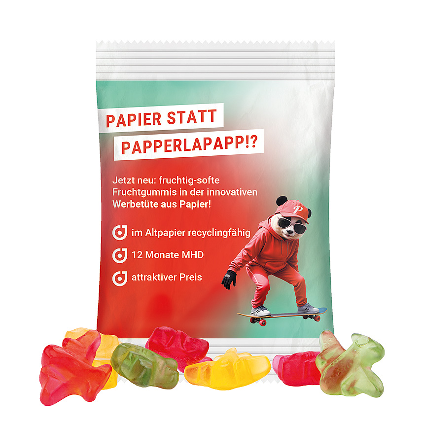 Mini bag 15g, recyclable PaperPlus Pro white, Trolli fruit jelly gums plane - white Mini bag 15g, recyclable PaperPlus Pro white, Trolli fruit jelly gums plane - white