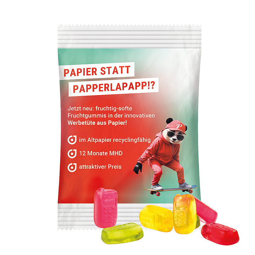 Mini bag 15g, recyclable PaperPlus Pro white, Trolli fruit jelly gums mobile - bílá