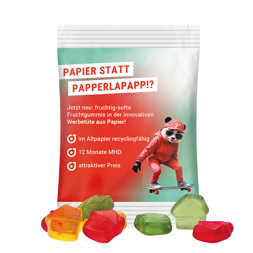 Mini bag 15g, recyclable PaperPlus Pro white, Trolli fruit jelly gums house - bílá