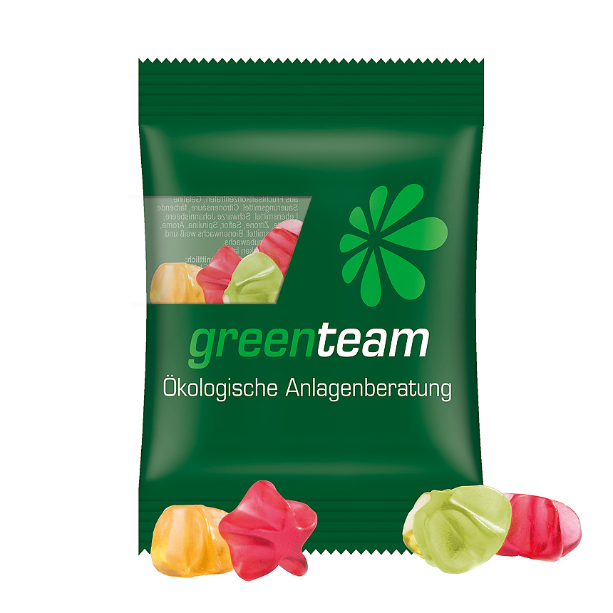 Mini bag 15g, compostable foil transparent, Trolli fruit jelly gums stars - transparent Mini bag 15g, compostable foil transparent, Trolli fruit jelly gums stars - transparent