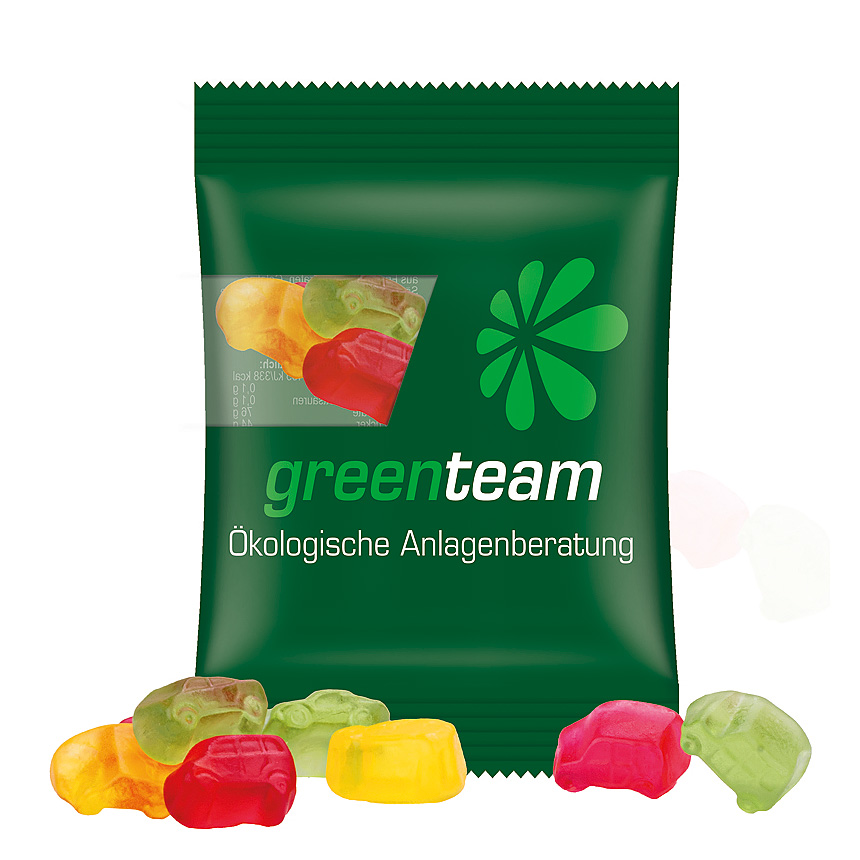 Mini bag 15g, compostable foil transparent, Trolli fruit jelly gums car mixture transparentní - foto Trolli fruit jelly gums in a bag made of transparent foil, compostable, individually printed. Content: Trolli fruit jelly gums car mixture, in premium quality… transparentní - foto