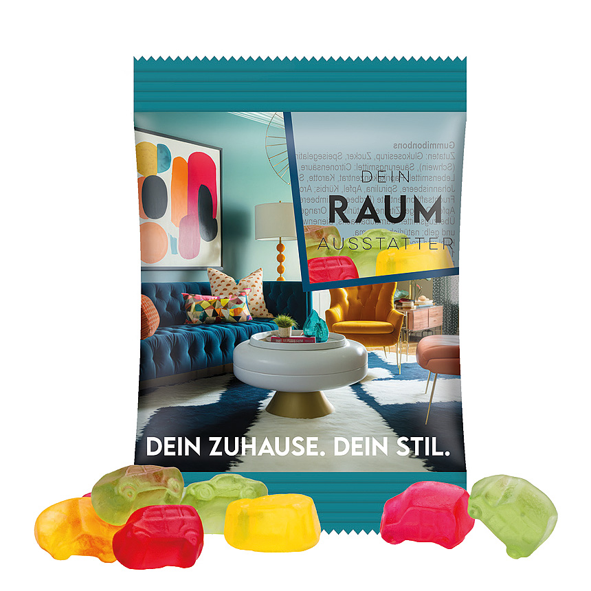 Mini bag 15g, foil transparent, Trolli fruit jelly gums car mixture - transparent Mini bag 15g, foil transparent, Trolli fruit jelly gums car mixture - transparent