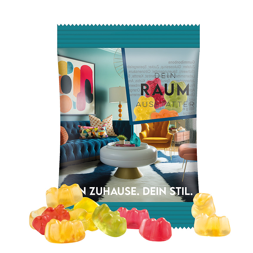Mini bag 15g, foil transparent, Trolli fruit jelly gums premium bears transparent - foto Trolli fruit jelly gums in a bag made of transparent foil, individually printed. Content: Trolli fruit jelly bears, in premium quality with 10 % fruit juice… transparent - foto