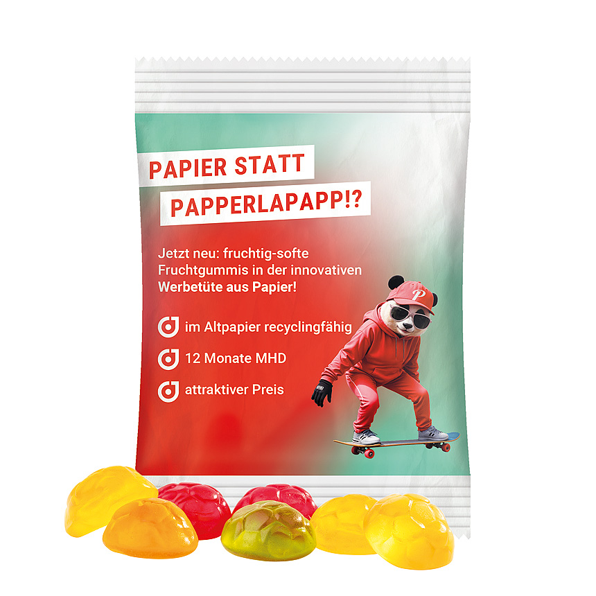 Mini bag 15g, recyclable PaperPlus Pro white, Trolli fruit jelly gums soccer ball - white Mini bag 15g, recyclable PaperPlus Pro white, Trolli fruit jelly gums soccer ball - white