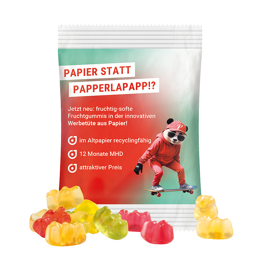 Mini bag 15g, recyclable PaperPlus Pro white, Trolli fruit jelly gums premium bears - white Mini bag 15g, recyclable PaperPlus Pro white, Trolli fruit jelly gums premium bears - white