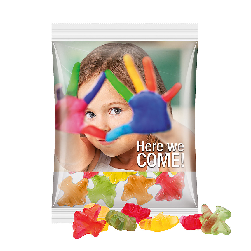 Maxi bag 50g, foil transparent, Trolli fruit jelly gums plane - transparentní Maxi bag 50g, foil transparent, Trolli fruit jelly gums plane - transparentní