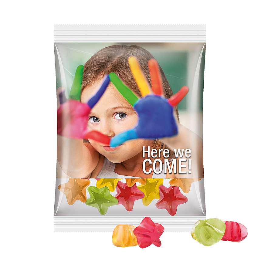 Maxi bag 50g, foil transparent, Trolli fruit jelly gums Stars - transparentní Maxi bag 50g, foil transparent, Trolli fruit jelly gums Stars - transparentní