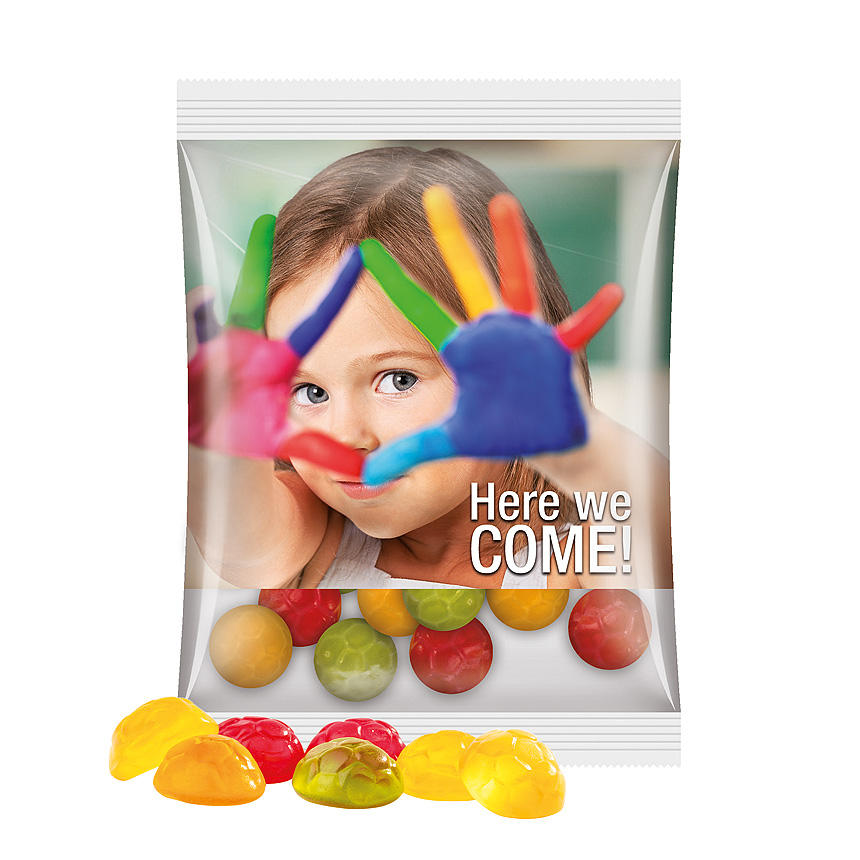 Maxi bag 50g, foil transparent, Trolli fruit jelly gums soccer ball - transparent Maxi bag 50g, foil transparent, Trolli fruit jelly gums soccer ball - transparent