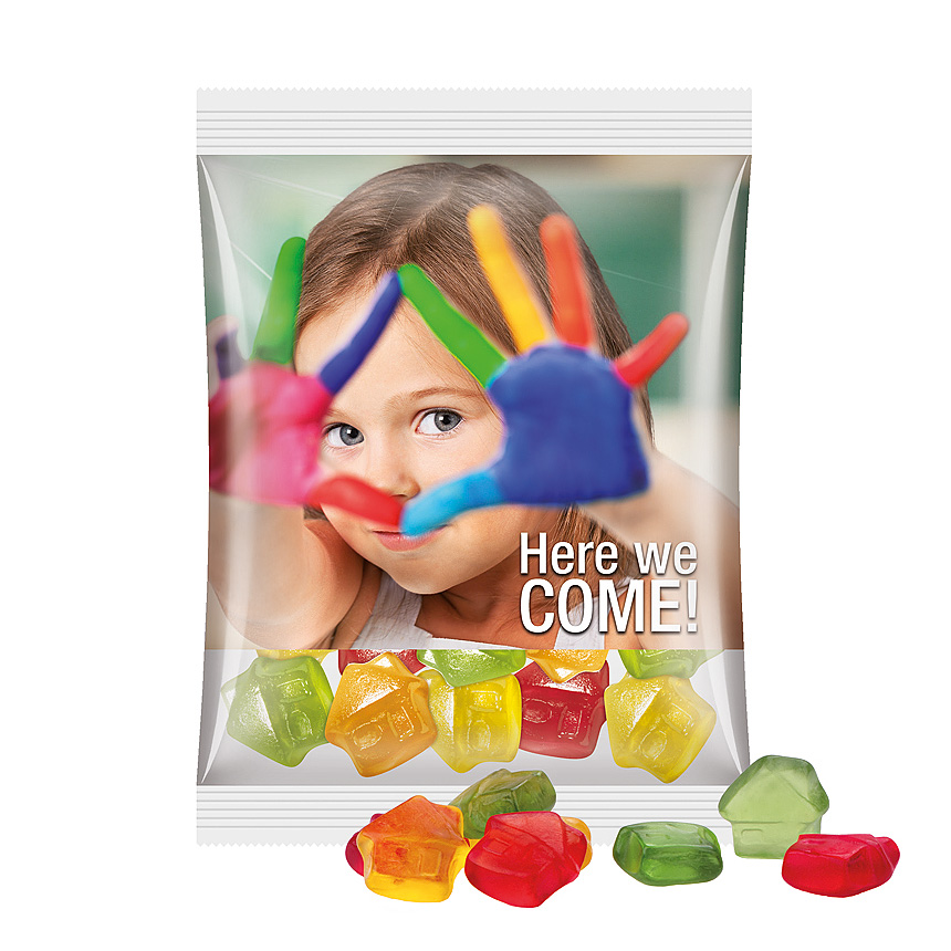 Maxi bag 50g, foil transparent, Trolli fruit jelly gums house - transparent Maxi bag 50g, foil transparent, Trolli fruit jelly gums house - transparent