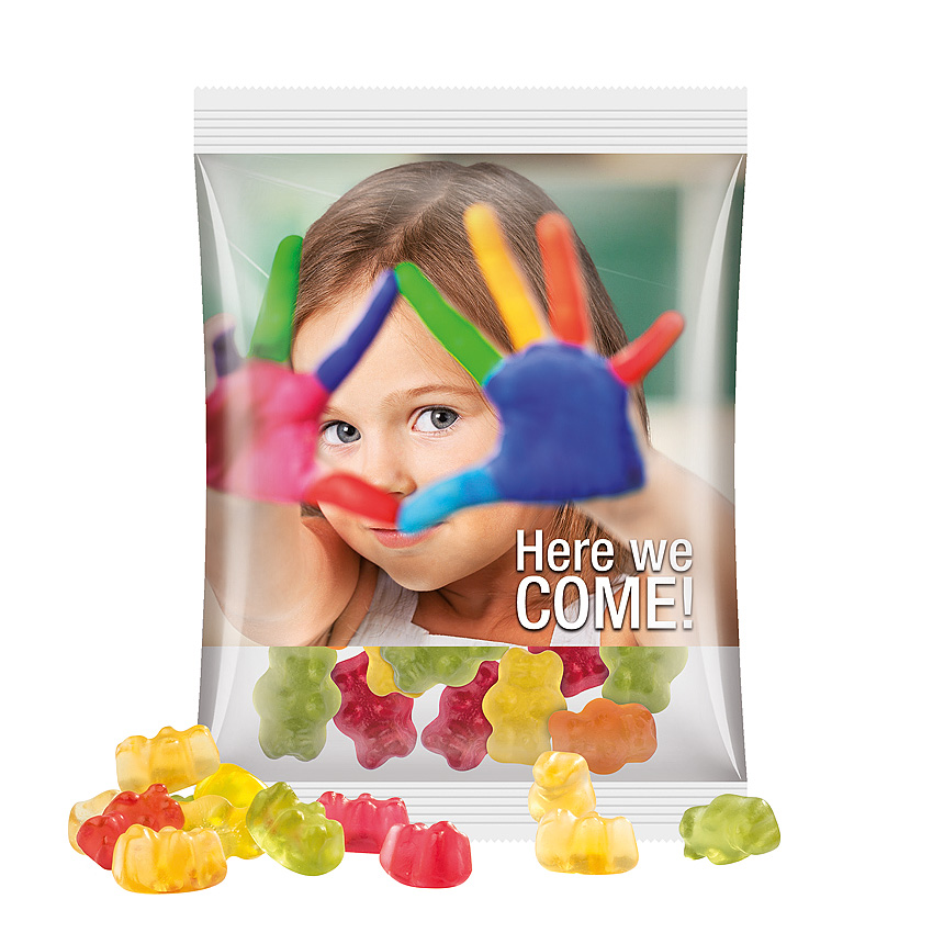Maxi bag 50g, foil transparent, Trolli fruit jelly gums premium bears - transparent Maxi bag 50g, foil transparent, Trolli fruit jelly gums premium bears - transparent