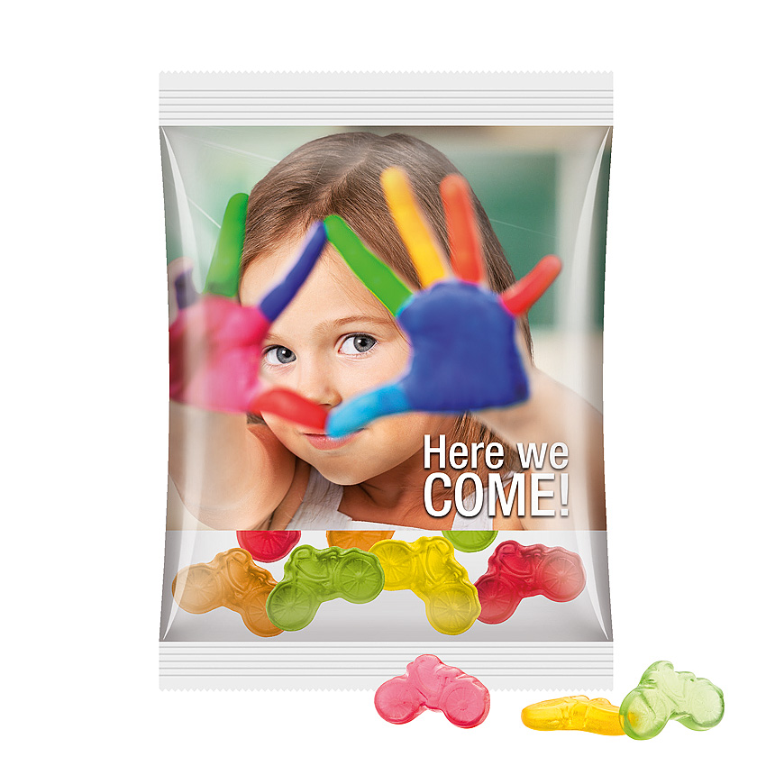 Maxi bag 50g, foil transparent, Trolli fruit jelly gums bicycle - transparent Maxi bag 50g, foil transparent, Trolli fruit jelly gums bicycle - transparent