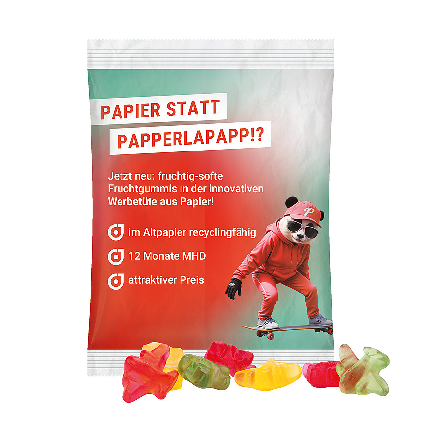 Maxi bag 50g, recyclable PaperPlus Pro white, Trolli fruit jelly gums plane - bílá