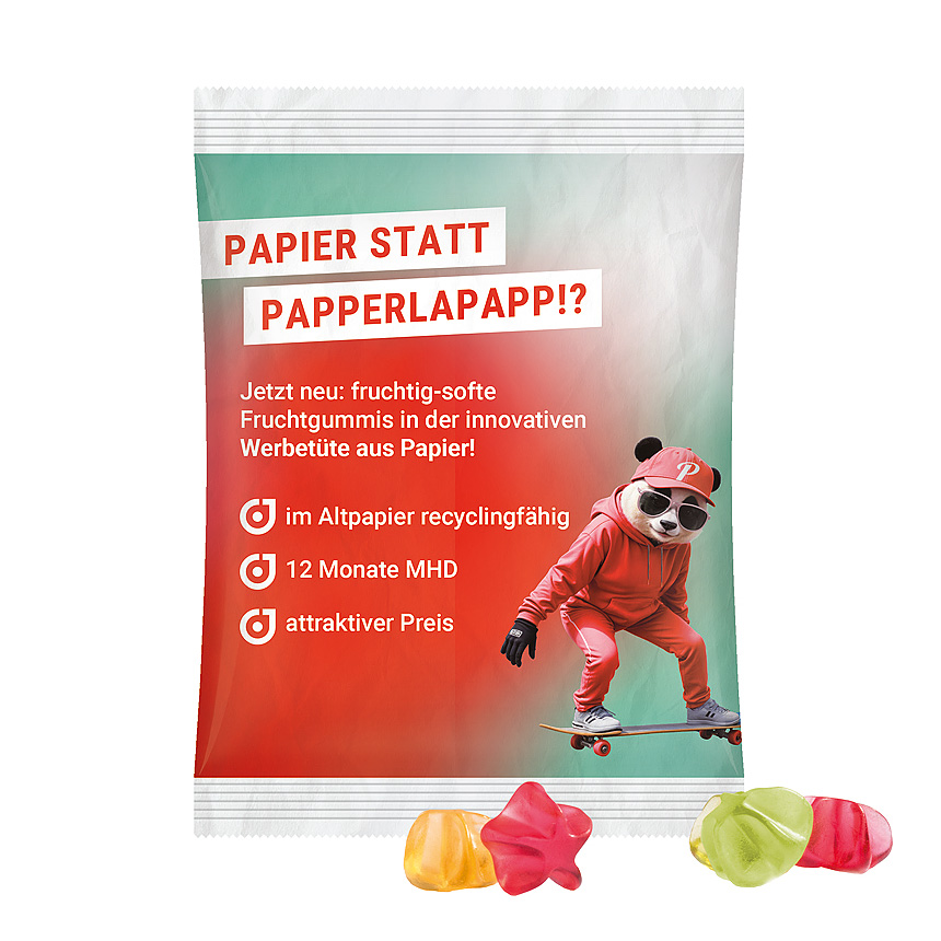 Maxi bag 50g, recyclable PaperPlus Pro white, Trolli fruit jelly gums Stars - bílá Maxi bag 50g, recyclable PaperPlus Pro white, Trolli fruit jelly gums Stars - bílá