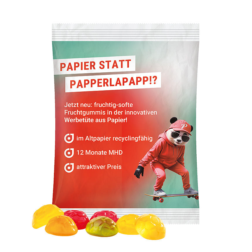 Maxi bag 50g, recyclable PaperPlus Pro white, Trolli fruit jelly gums soccer ball - white