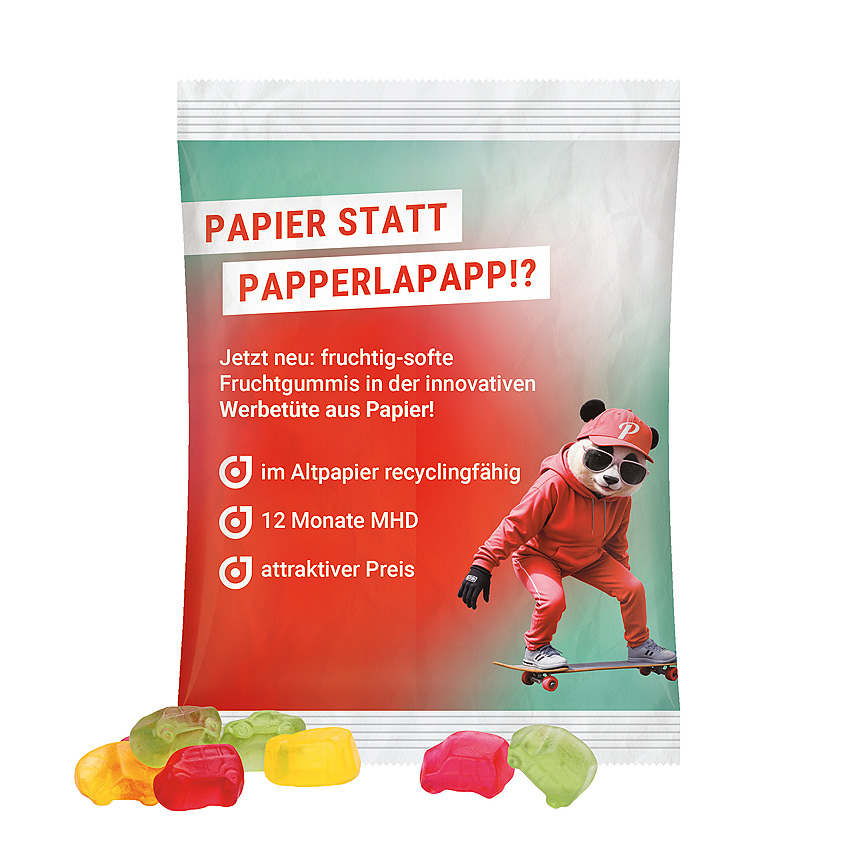Maxi bag 50g, recyclable PaperPlus Pro white, Trolli fruit jelly gums car mixture - bílá