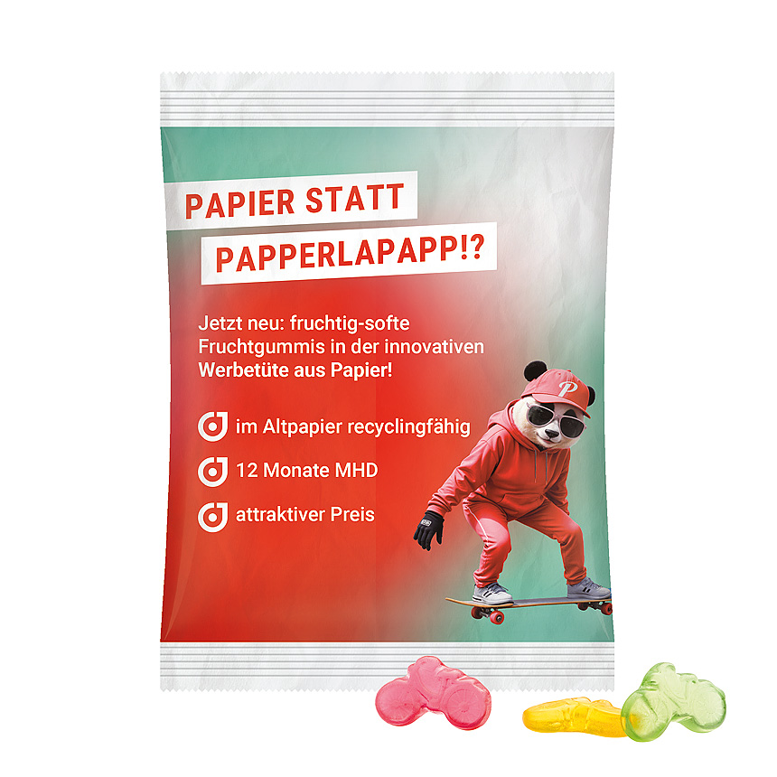 Maxi bag 50g, recyclable PaperPlus Pro white, Trolli fruit jelly gums bicycle - bílá Maxi bag 50g, recyclable PaperPlus Pro white, Trolli fruit jelly gums bicycle - bílá