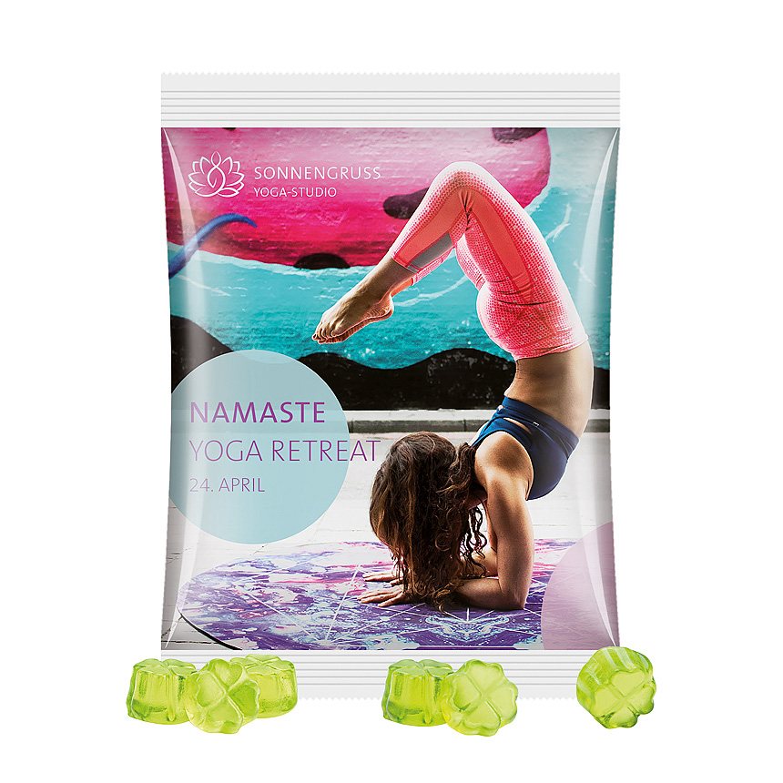 Maxi bag 50g, foil white, Trolli fruit jelly gums clover leaf - bílá