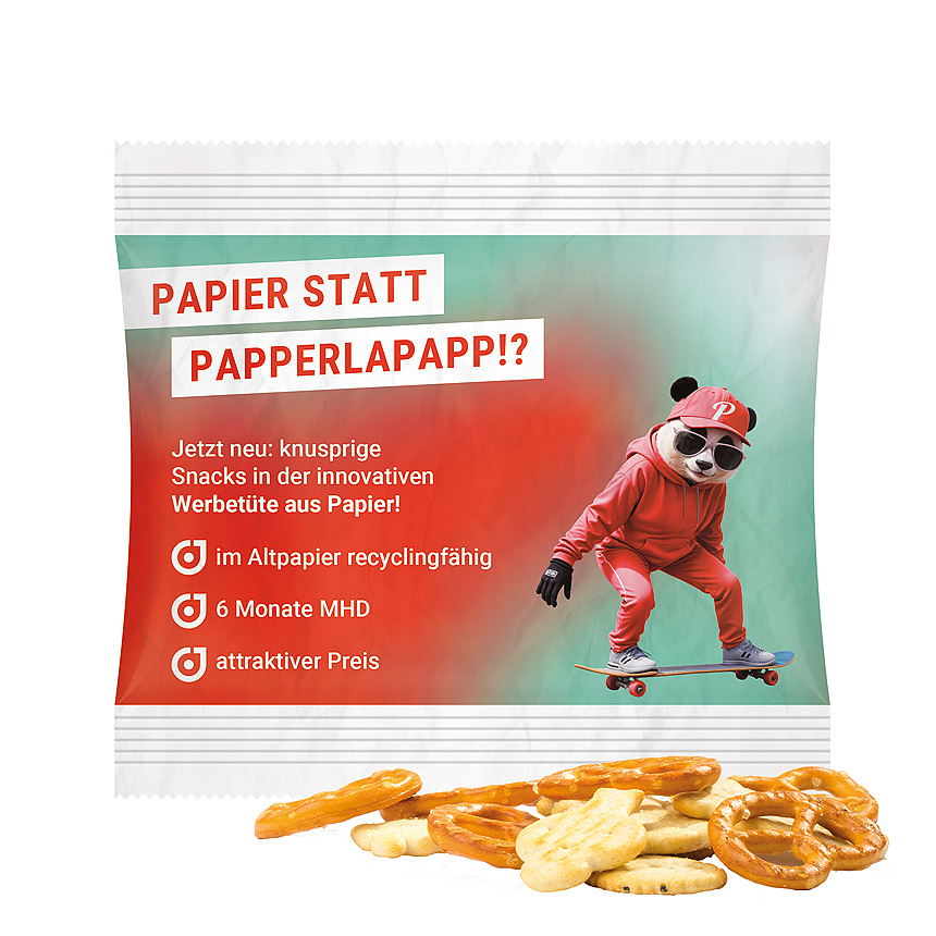 Snack midi sáček, recyklovatelný PaperPlus Pro, křupavý preclíkový mix - Snack midi sáček, recyklovatelný PaperPlus Pro, křupavý preclíkový mix -