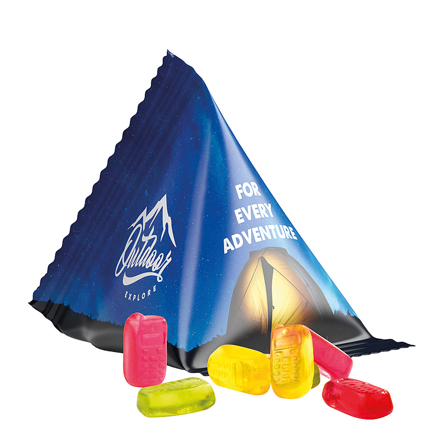Jelly gums tetrahedron, foil white, Trolli fruit jelly gums mobile - white Jelly gums tetrahedron, foil white, Trolli fruit jelly gums mobile - white