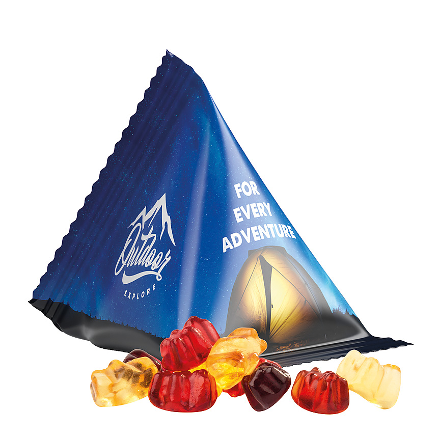 Jelly gums tetrahedron, foil white, Trolli fruit jelly bears with 30 % fruit juice - white