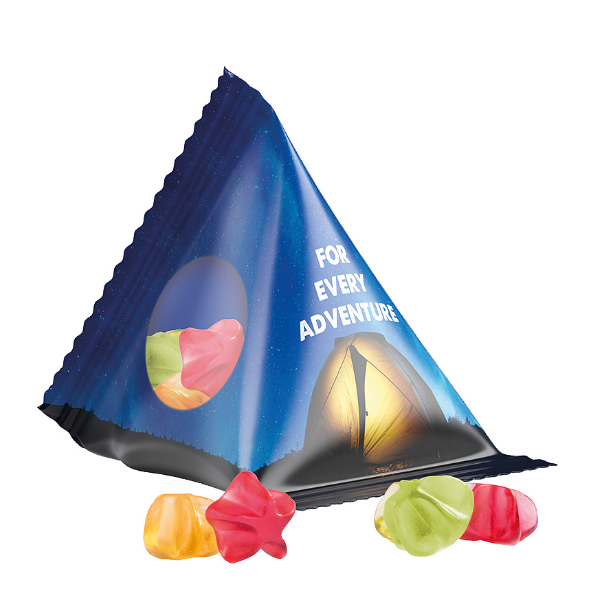 Jelly gums tetrahedron, foil transparent, Trolli fruit jelly gums stars - transparent Jelly gums tetrahedron, foil transparent, Trolli fruit jelly gums stars - transparent