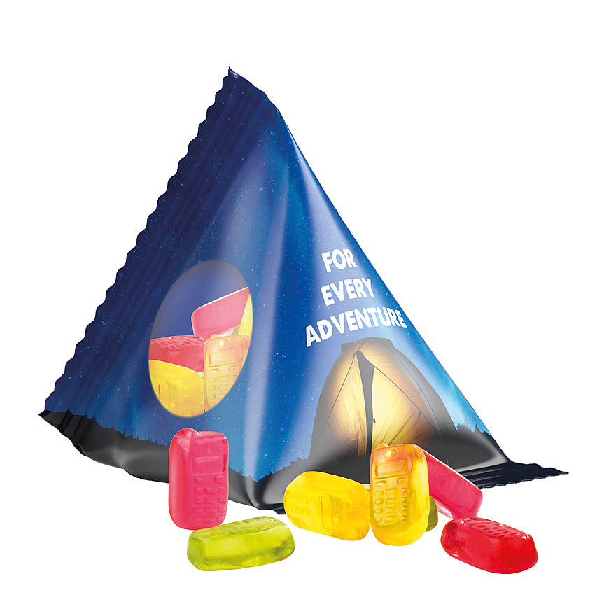 Jelly gums tetrahedron, foil transparent, Trolli fruit jelly gums mobile - transparent Jelly gums tetrahedron, foil transparent, Trolli fruit jelly gums mobile - transparent