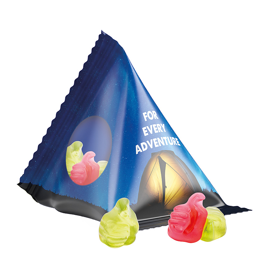 Jelly gums tetrahedron, foil transparent, Trolli fruit jelly gums thumb - transparentní Jelly gums tetrahedron, foil transparent, Trolli fruit jelly gums thumb - transparentní
