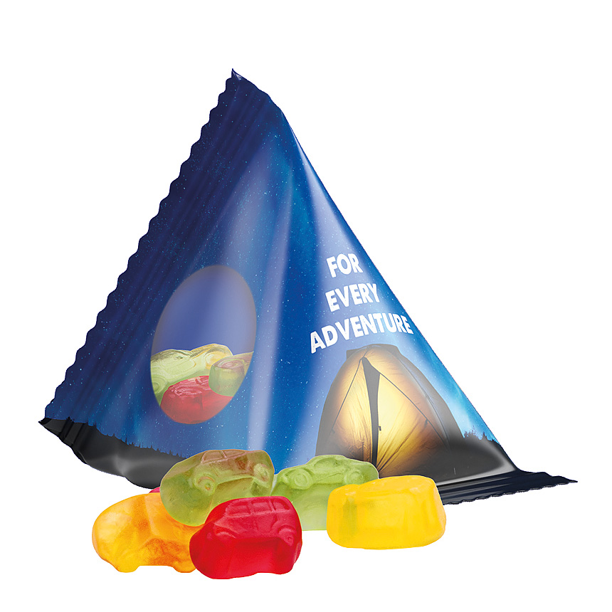 Jelly gums tetrahedron, foil transparent, Trolli fruit jelly gums car mixture - transparent Jelly gums tetrahedron, foil transparent, Trolli fruit jelly gums car mixture - transparent