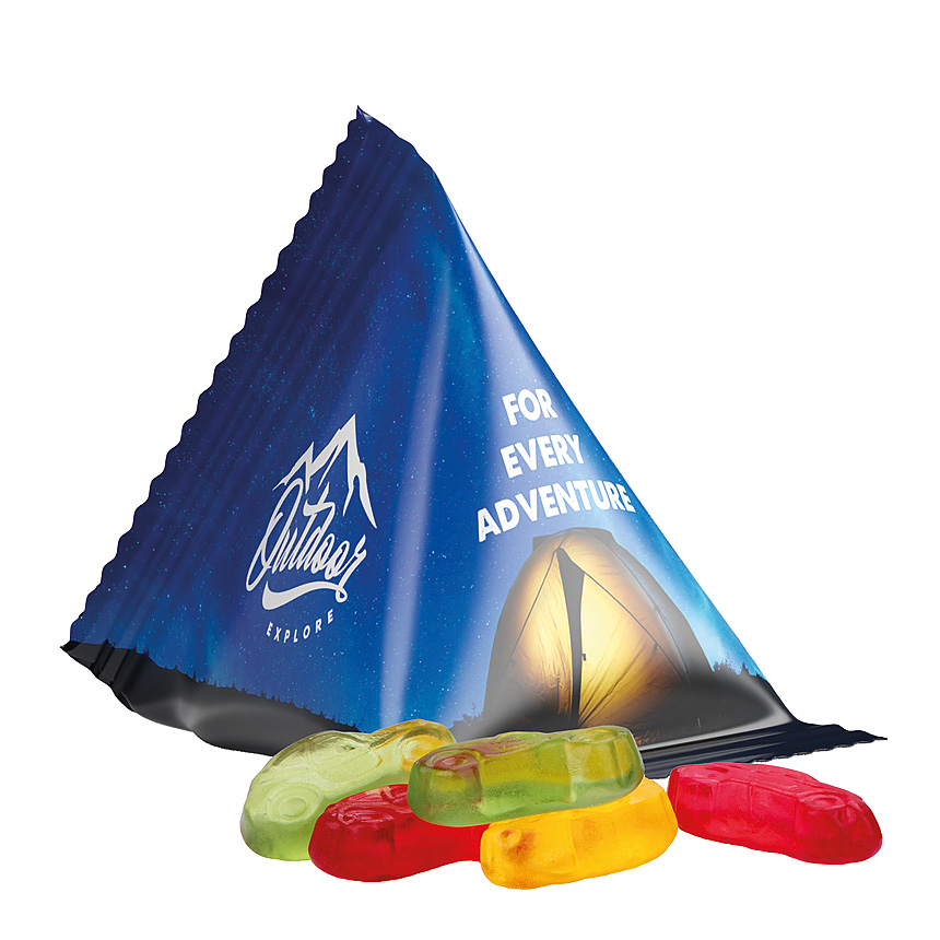 Jelly gums tetrahedron, foil white, Trolli fruit jelly gums cars - white Jelly gums tetrahedron, foil white, Trolli fruit jelly gums cars - white