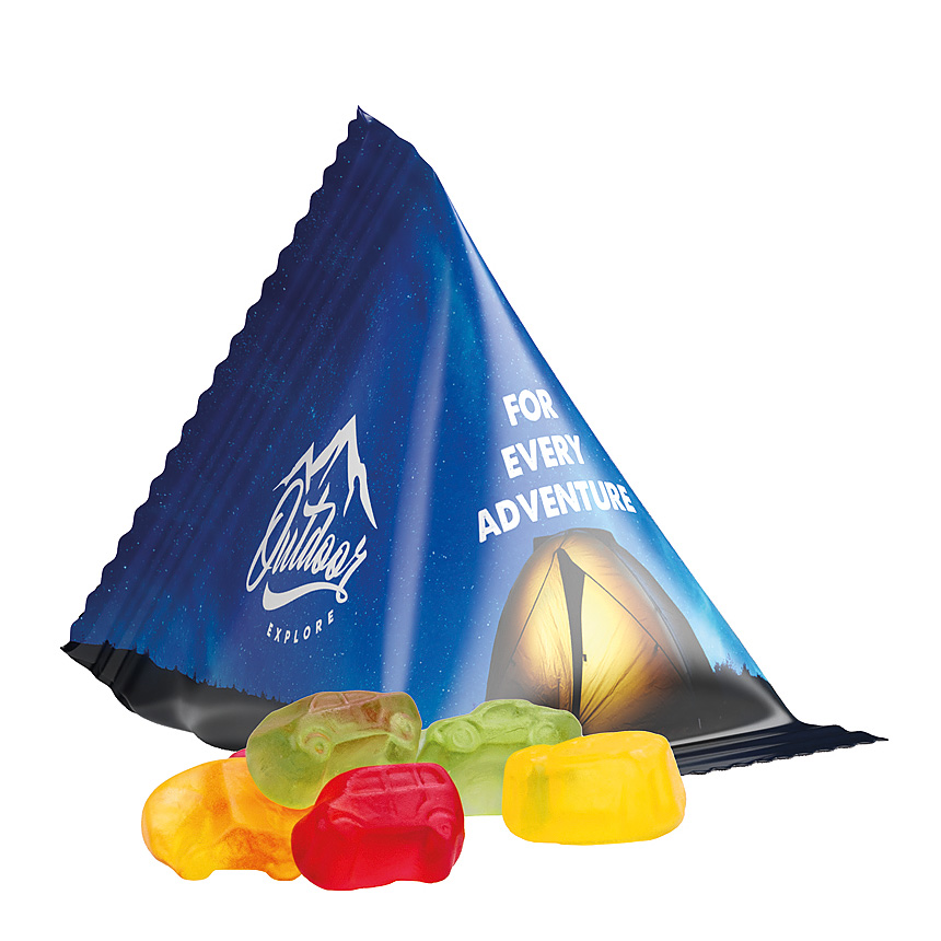 Jelly gums tetrahedron, foil white, Trolli fruit jelly gums car mixture - white Jelly gums tetrahedron, foil white, Trolli fruit jelly gums car mixture - white
