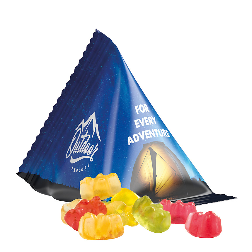 Jelly gums tetrahedron, foil white, Trolli fruit jelly gums premium bears - bílá Jelly gums tetrahedron, foil white, Trolli fruit jelly gums premium bears - bílá
