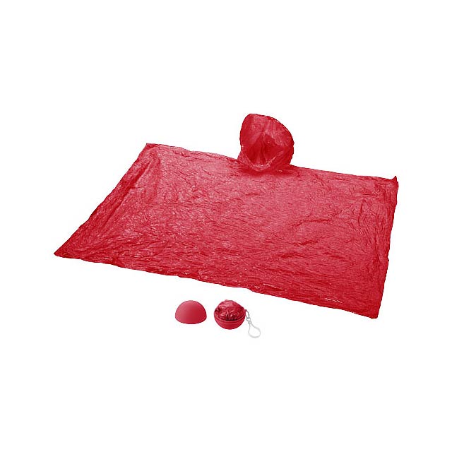 Xina Regenponcho in ballförmiger Hülle mit Schlüsselanhänger - Rot