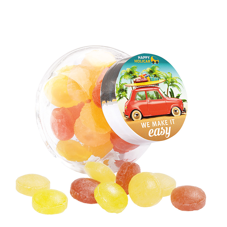 Sweet jar mini, paper label, mini sweets fruit mixture - Sweet jar mini, paper label, mini sweets fruit mixture -