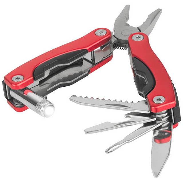 Casper 8-function multi-tool with LED flashlight - red