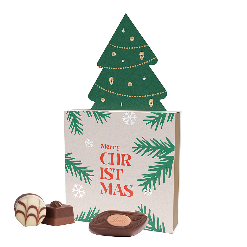Lindt dárek, reklamní pouzdro „vánoční stromek", Lindt Mini Pralinky - Lindt dárek, reklamní pouzdro „vánoční stromek", Lindt Mini Pralinky -
