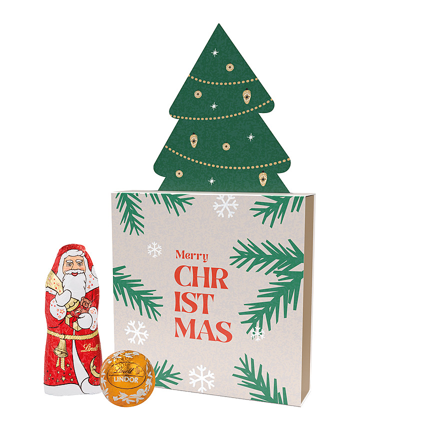 Lindt dárek, reklamní pouzdro „vánoční stromek", LINDOR mini čokoládové kuličky & Mikuláš - Lindt dárek, reklamní pouzdro „vánoční stromek", LINDOR mini čokoládové kuličky & Mikuláš -