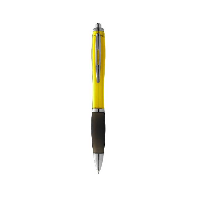 Kuličkové pero s mechanismem přítlačného typu a měkkým úchopem.  - žlutá - foto