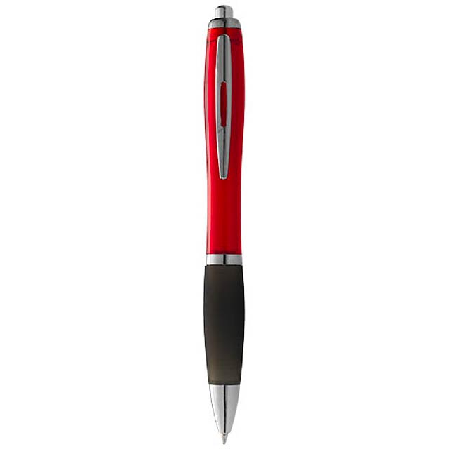 Kuličkové pero s mechanismem přítlačného typu a měkkým úchopem.  - červená - foto